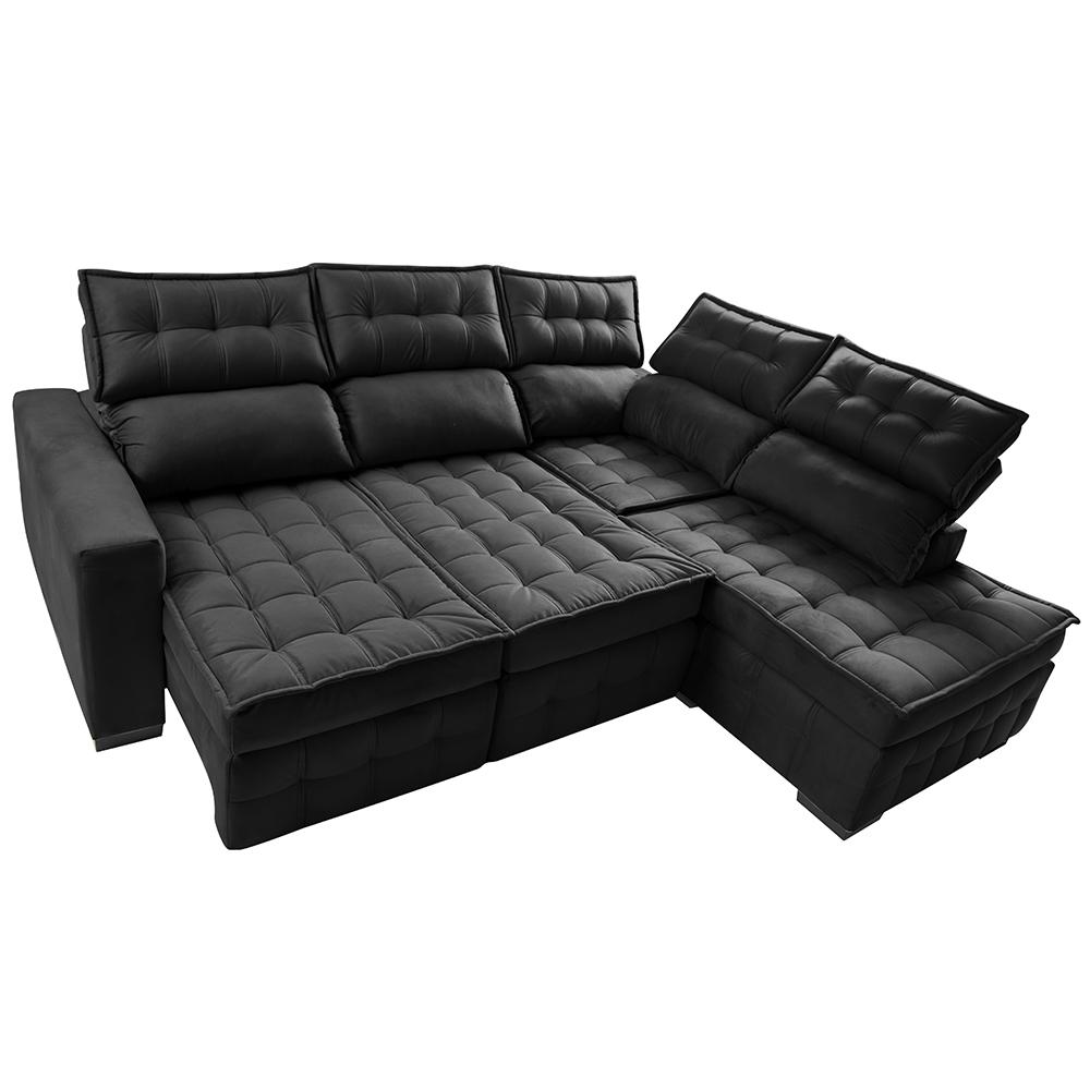 Sofá de Canto Direito 2,65x2,30m Retrátil e Reclinável com Molas Ensacadas Cama inBox Nobre Preto