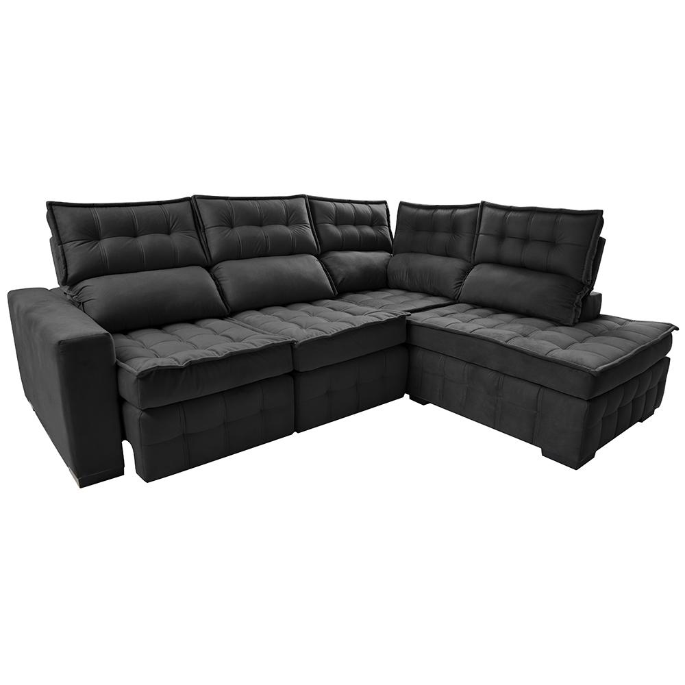 Sofá de Canto Direito 2,65x2,30m Retrátil e Reclinável com Molas Ensacadas Cama inBox Nobre Preto