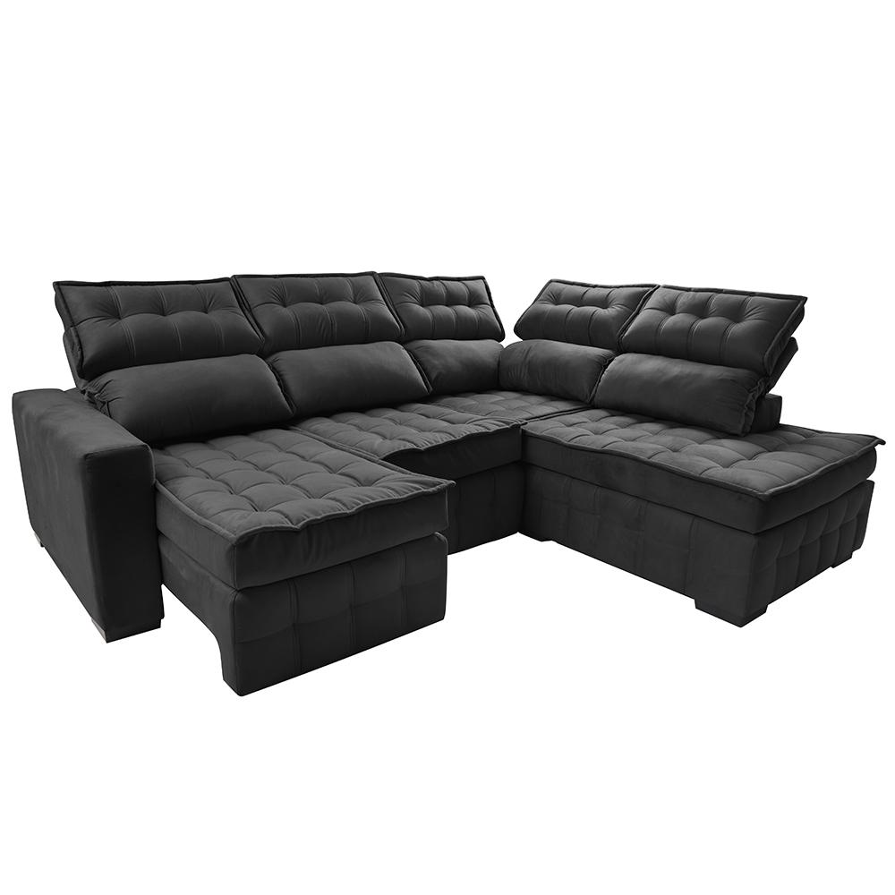 Sofá de Canto Direito 2,65x2,30m Retrátil e Reclinável com Molas Ensacadas Cama inBox Nobre Preto