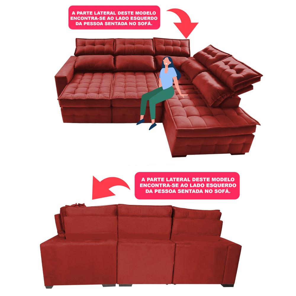 Sofá de Canto Direito 2,65x2,30m Retrátil e Reclinável com Molas Ensacadas Cama inBox Nobre Vermelho