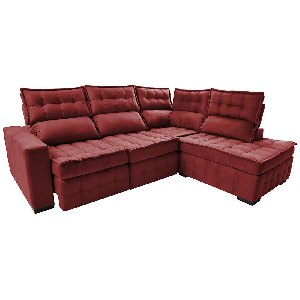 Sofá de Canto Direito 2,65x2,30m Retrátil e Reclinável com Molas Ensacadas Cama inBox Nobre Vermelho
