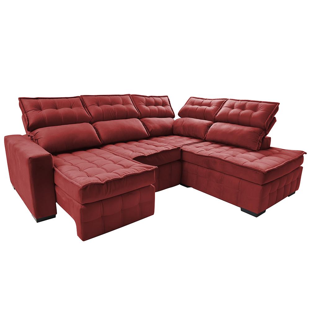 Sofá de Canto Direito 2,65x2,30m Retrátil e Reclinável com Molas Ensacadas Cama inBox Nobre Vermelho