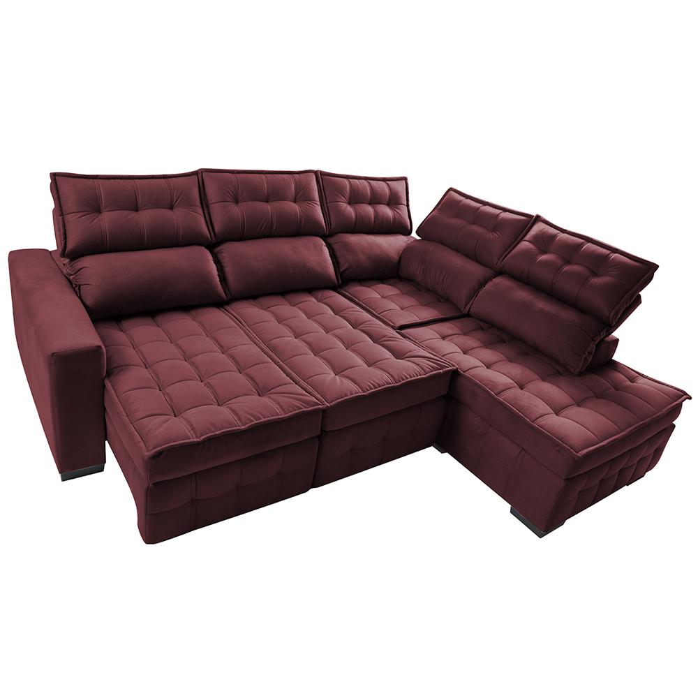 Sofá de Canto Direito 2,65x2,30m Retrátil e Reclinável com Molas Ensacadas Cama inBox Nobre Vinho