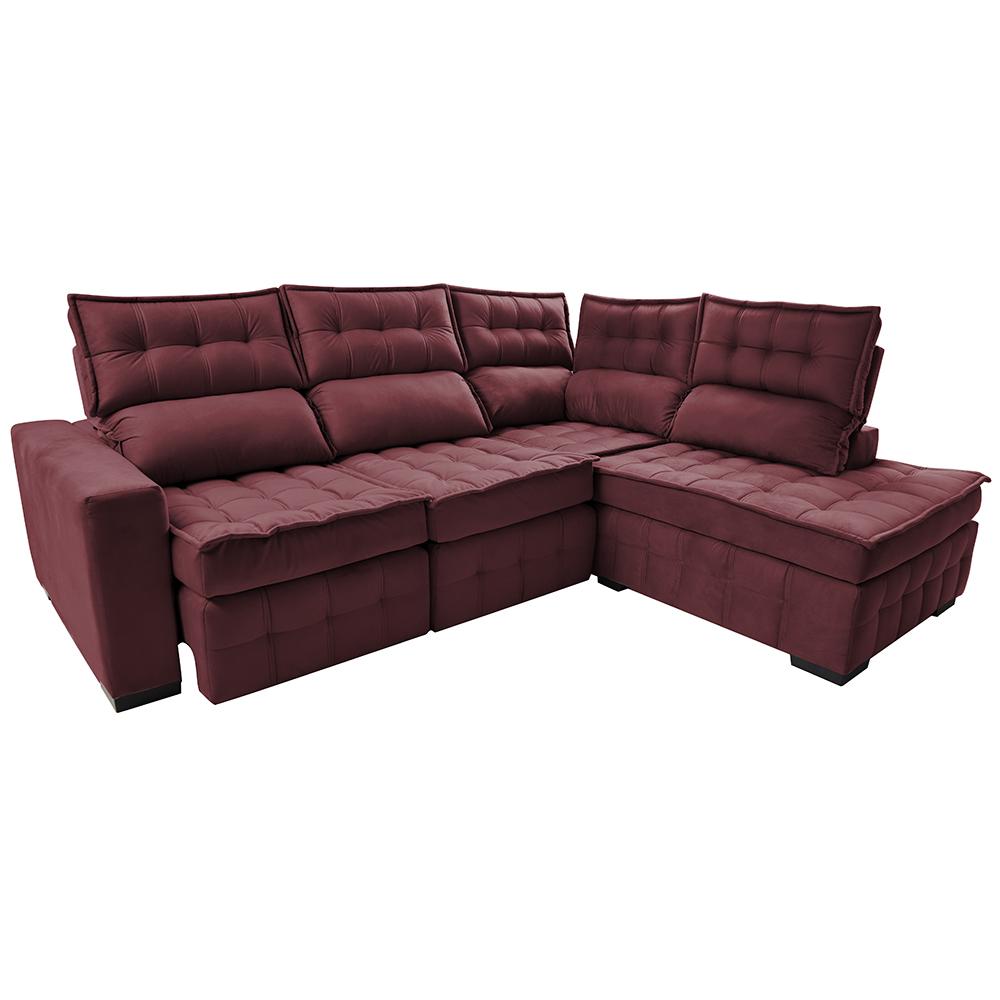 Sofá de Canto Direito 2,65x2,30m Retrátil e Reclinável com Molas Ensacadas Cama inBox Nobre Vinho