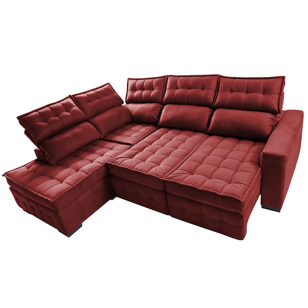 Sofá de Canto Esquerdo 2,65x2,30m Retrátil e Reclinável com Molas Ensacada Cama inBox Nobre Vermelho