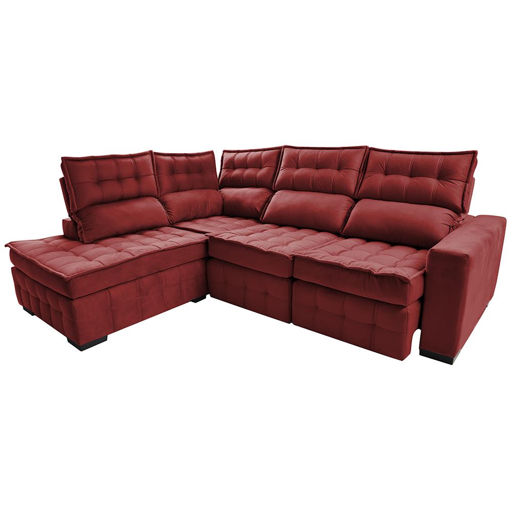Sofá de Canto Esquerdo 2,65x2,30m Retrátil e Reclinável com Molas Ensacada Cama inBox Nobre Vermelho