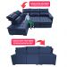 Sofá de Canto Esquerdo 2,65x2,30m Retrátil e Reclinável com Molas Ensacadas Cama inBox Nobre Azul