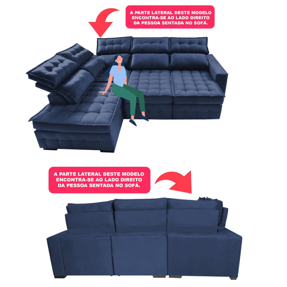 Sofá de Canto Esquerdo 2,65x2,30m Retrátil e Reclinável com Molas Ensacadas Cama inBox Nobre Azul