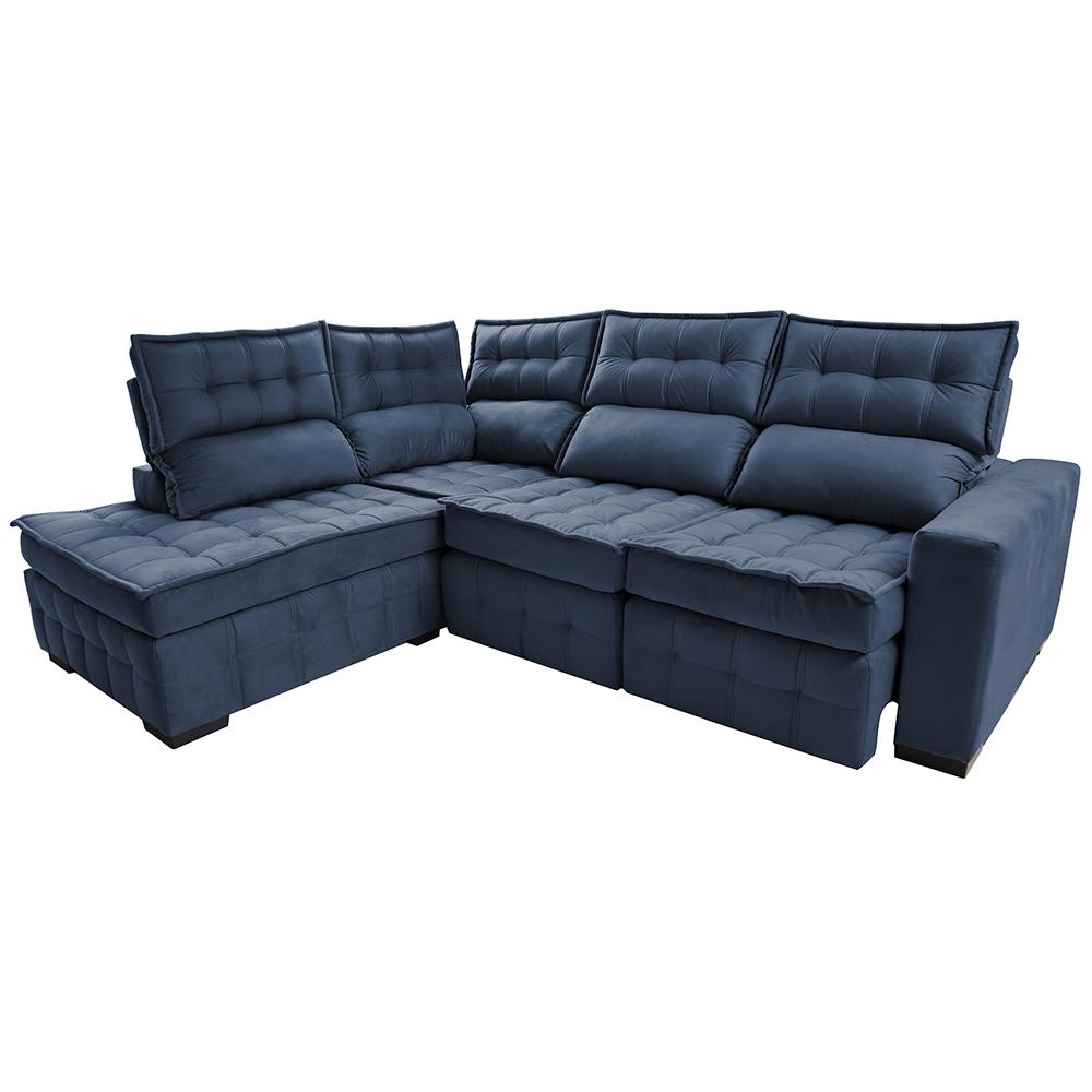 Sofá de Canto Esquerdo 2,65x2,30m Retrátil e Reclinável com Molas Ensacadas Cama inBox Nobre Azul