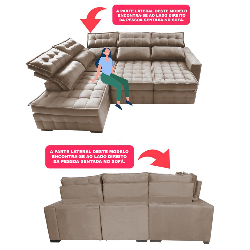 Sofá de Canto Esquerdo 2,65x2,30m Retrátil e Reclinável com Molas Ensacadas Cama inBox Nobre Bege