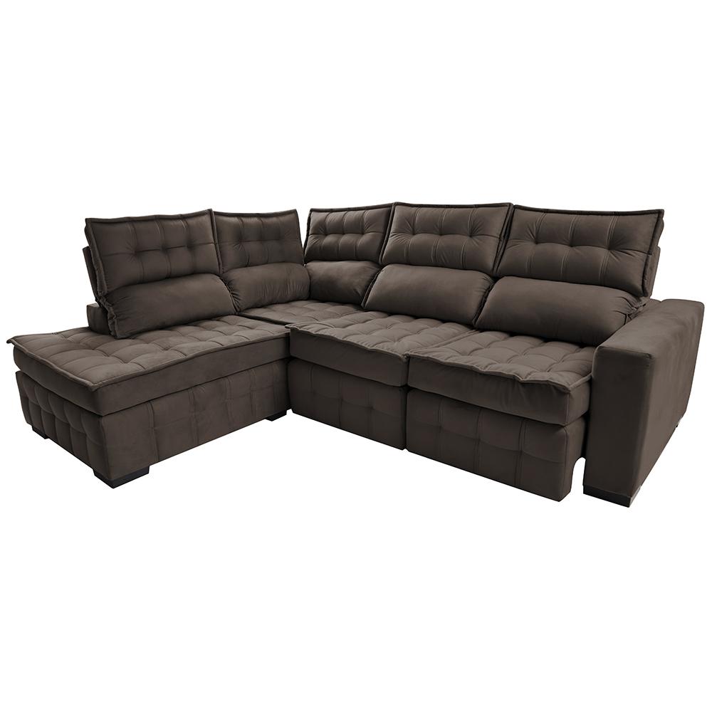 Sofá de Canto Esquerdo 2,65x2,30m Retrátil e Reclinável com Molas Ensacadas Cama inBox Nobre Café
