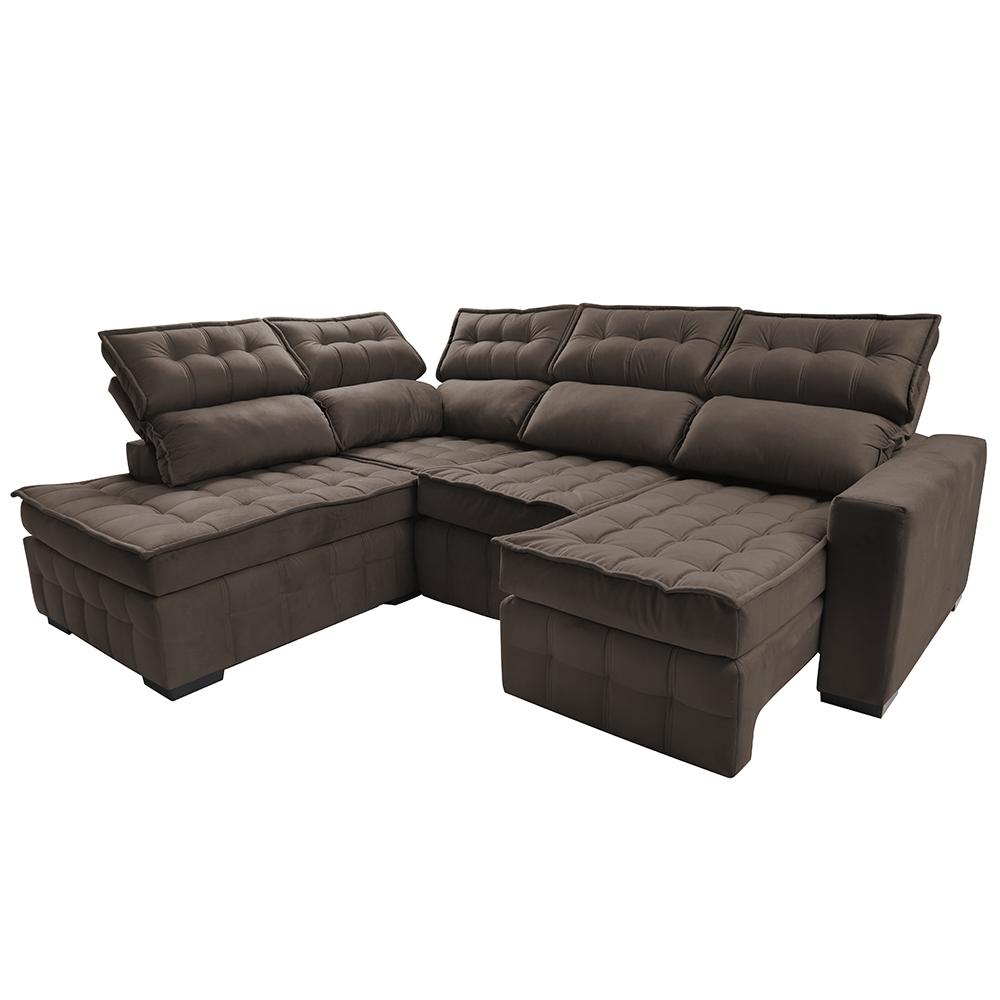 Sofá de Canto Esquerdo 2,65x2,30m Retrátil e Reclinável com Molas Ensacadas Cama inBox Nobre Café