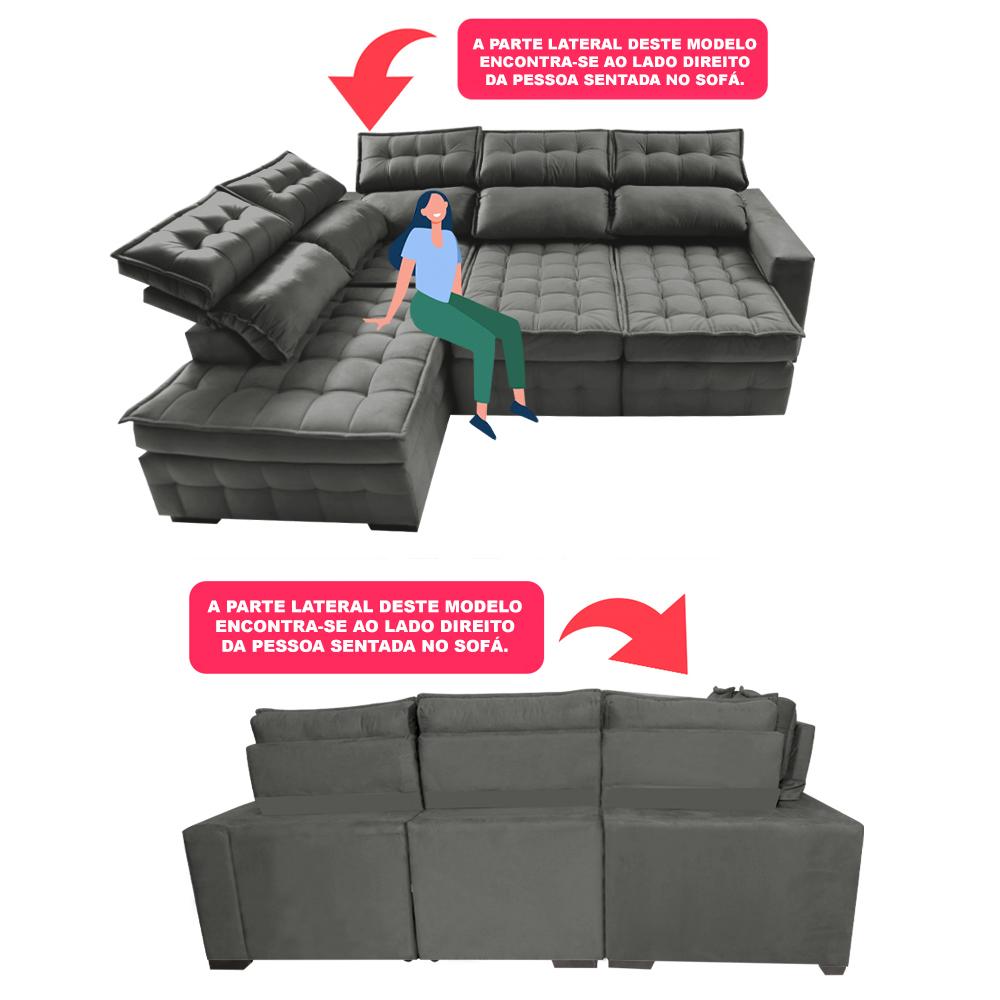 Sofá de Canto Esquerdo 2,65x2,30m Retrátil e Reclinável com Molas Ensacadas Cama inBox Nobre Cinza