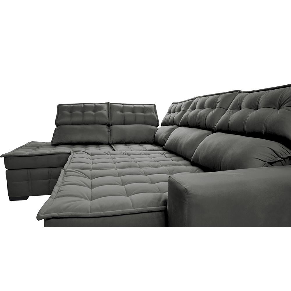 Sofá de Canto Esquerdo 2,65x2,30m Retrátil e Reclinável com Molas Ensacadas Cama inBox Nobre Cinza