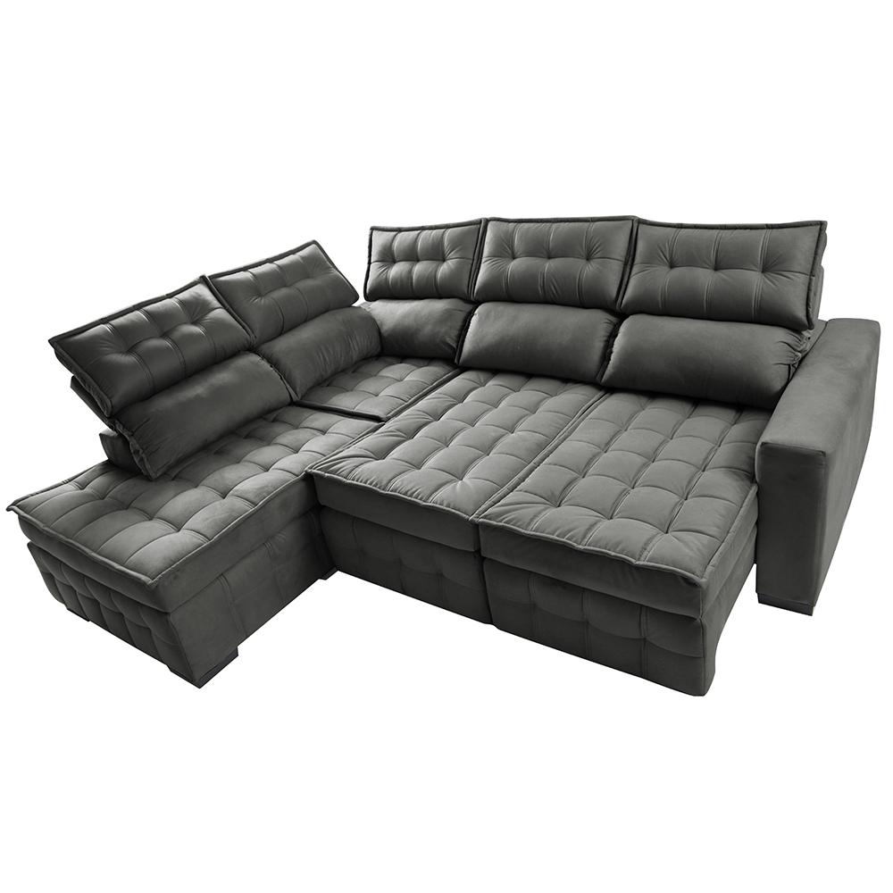 Sofá de Canto Esquerdo 2,65x2,30m Retrátil e Reclinável com Molas Ensacadas Cama inBox Nobre Cinza