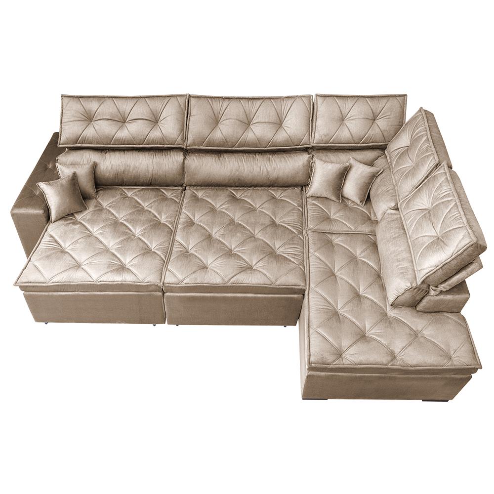 Sofá de Canto Retrátil e Reclinável Direito 3,00x2,36m Molas Cama inBox Espanha Velusoft Bege