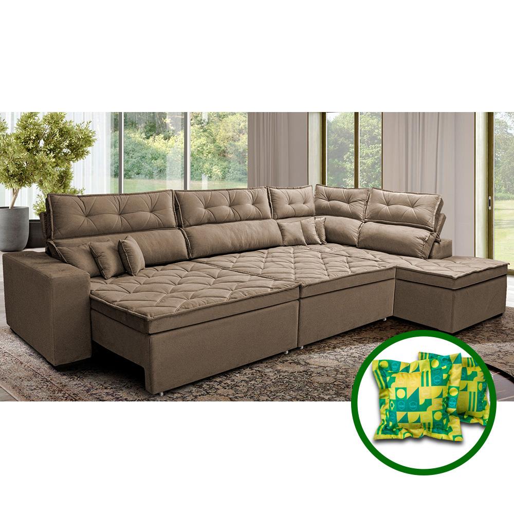 Sofá de Canto Retrátil e Reclinável Direito 3,00x2,36m Molas Cama inBox Espanha Velusoft Castor