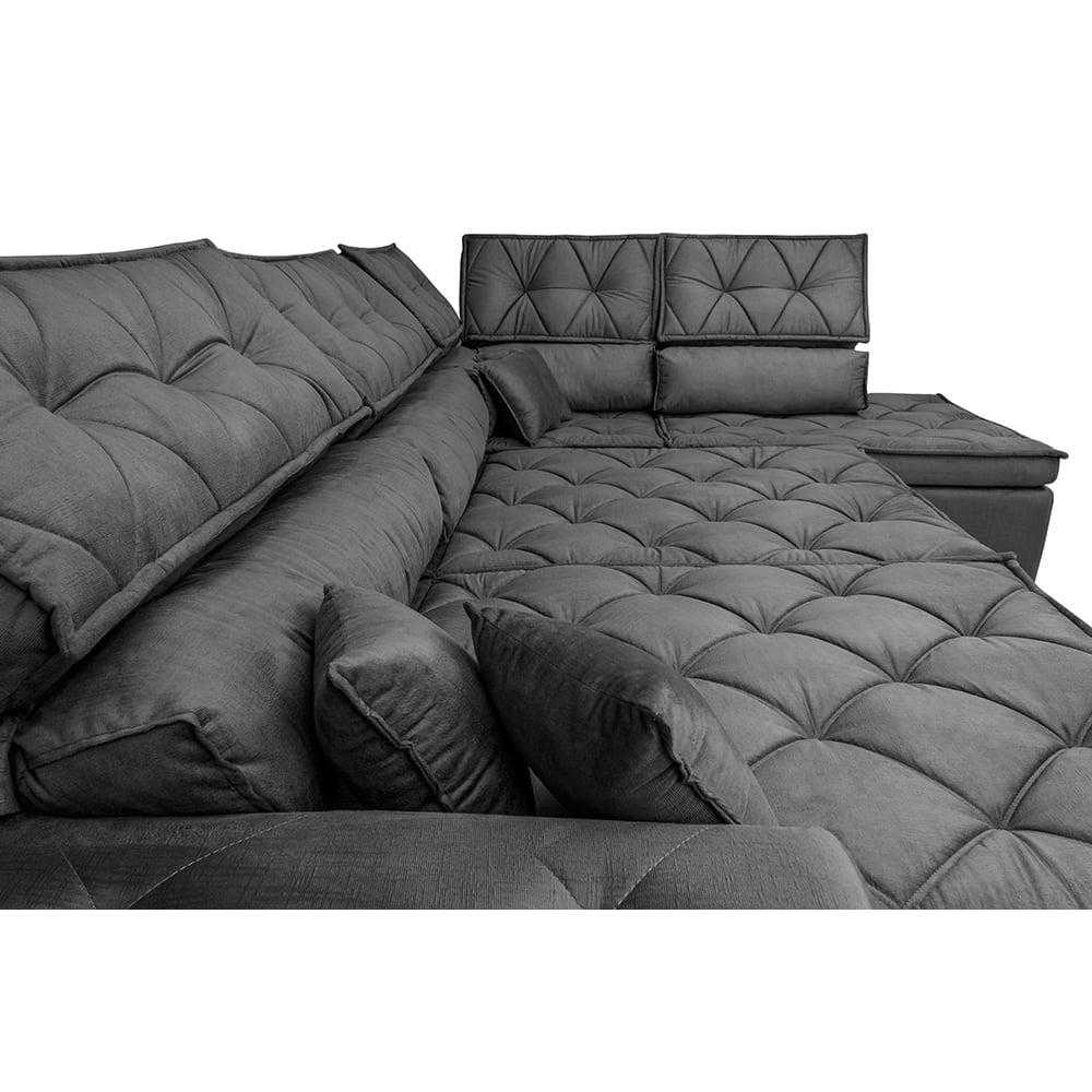 Sofá de Canto Retrátil e Reclinável Direito 3,00x2,36m Molas Cama inBox Espanha Velusoft Cinza
