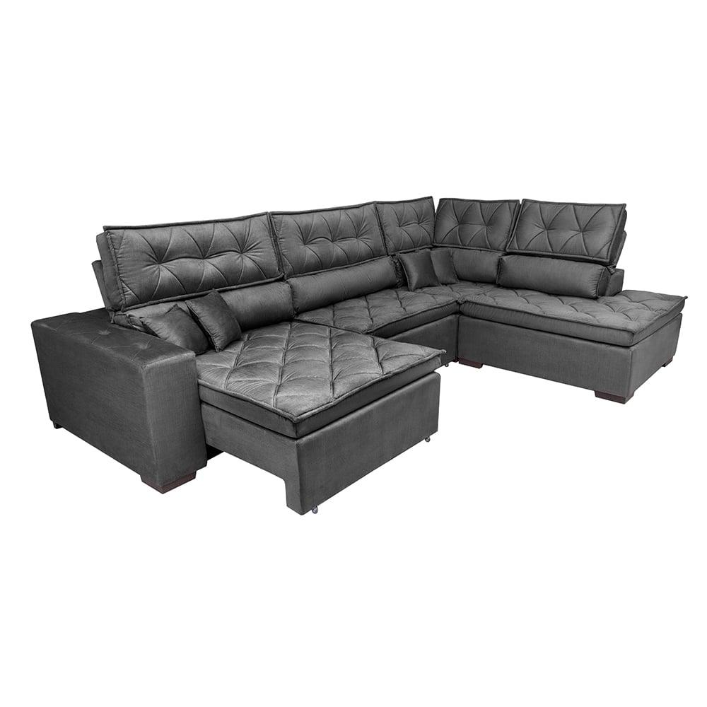 Sofá de Canto Retrátil e Reclinável Direito 3,00x2,36m Molas Cama inBox Espanha Velusoft Cinza