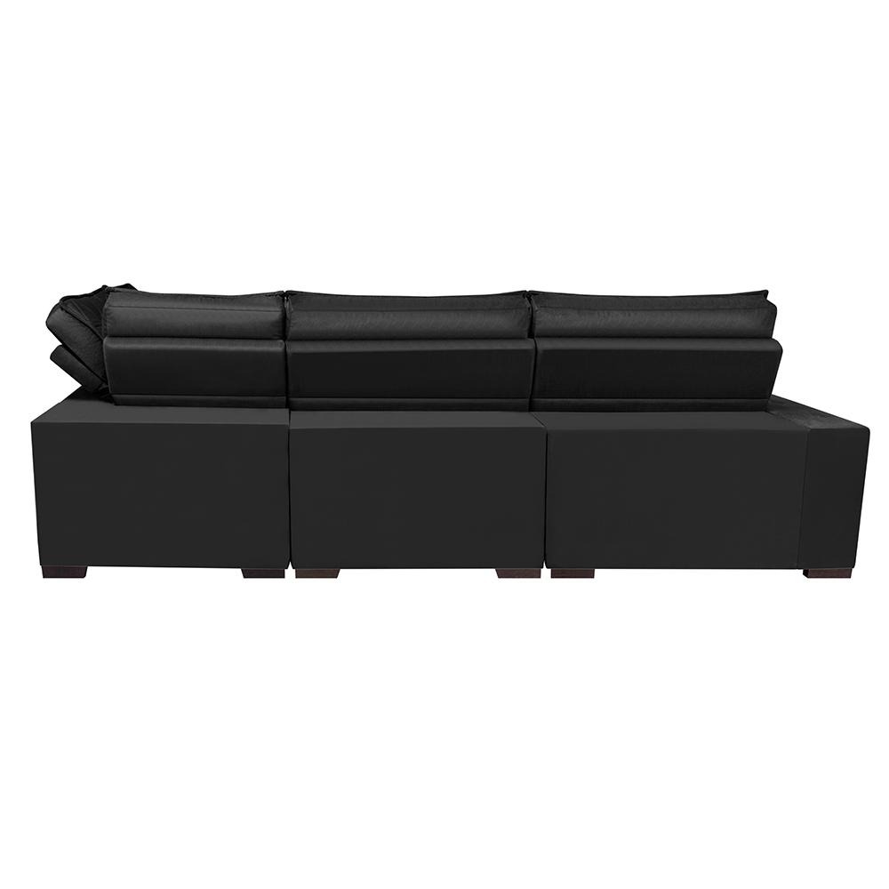 Sofá de Canto Retrátil e Reclinável Direito 3,00x2,36m Molas Cama inBox Espanha Velusoft Preto