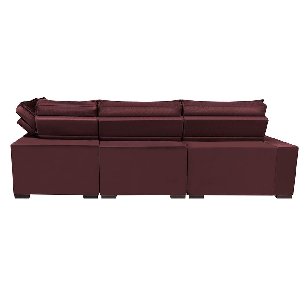 Sofá de Canto Retrátil e Reclinável Direito 3,00x2,36m Molas Cama inBox Espanha Velusoft Vinho