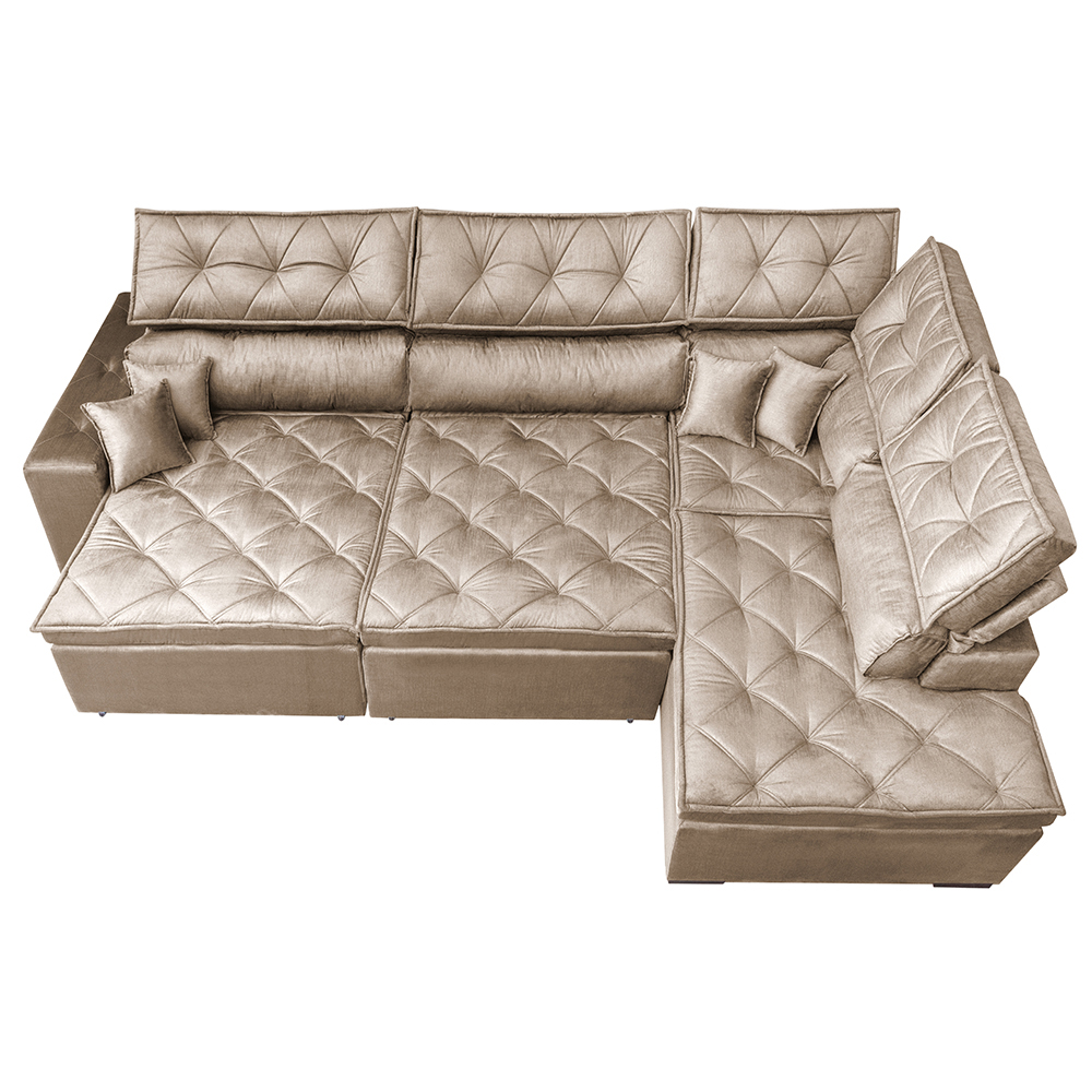 Sofá de Canto Retrátil e Reclinável Direito 3,40x2,36m Molas Cama inBox Espanha Velusoft Bege