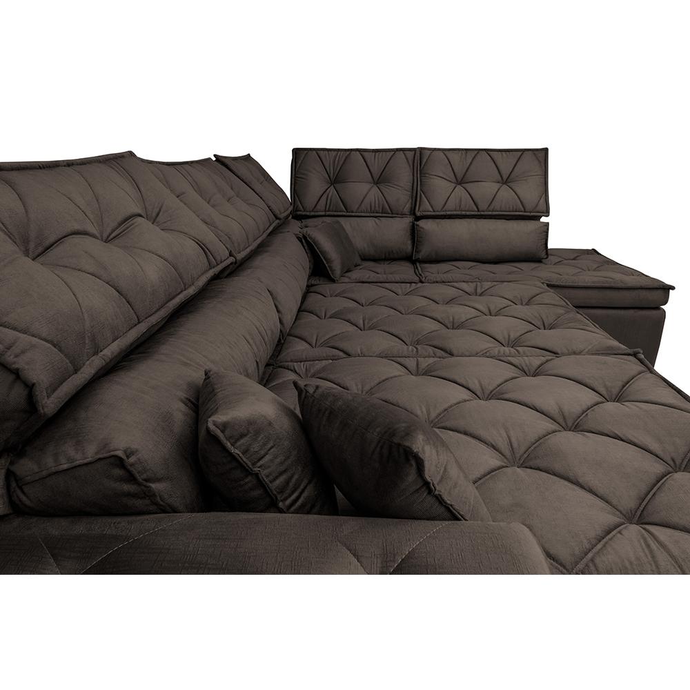 Sofá de Canto Retrátil e Reclinável Direito 3,40x2,36m Molas Cama inBox Espanha Velusoft Café