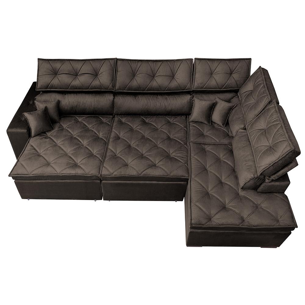 Sofá de Canto Retrátil e Reclinável Direito 3,40x2,36m Molas Cama inBox Espanha Velusoft Café