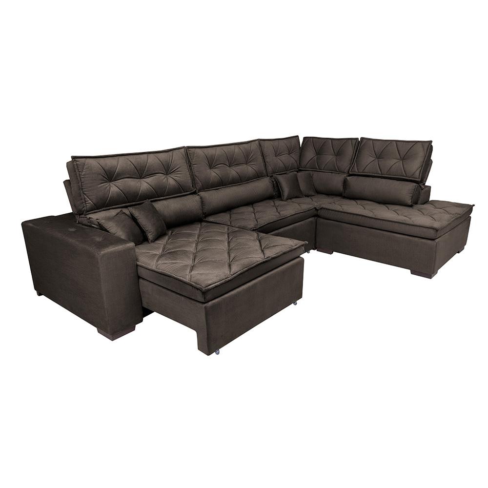 Sofá de Canto Retrátil e Reclinável Direito 3,40x2,36m Molas Cama inBox Espanha Velusoft Café