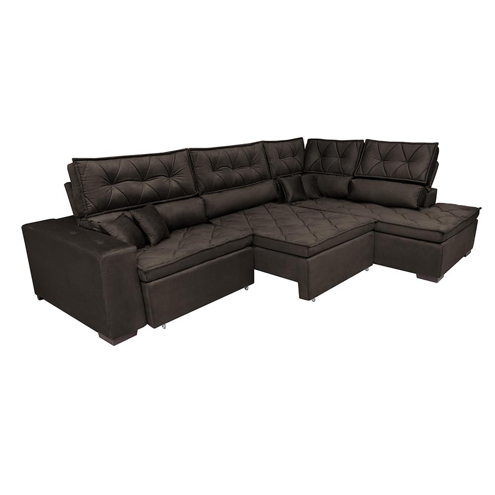 Sofá de Canto Retrátil e Reclinável Direito 3,40x2,36m Molas Cama inBox Espanha Velusoft Café