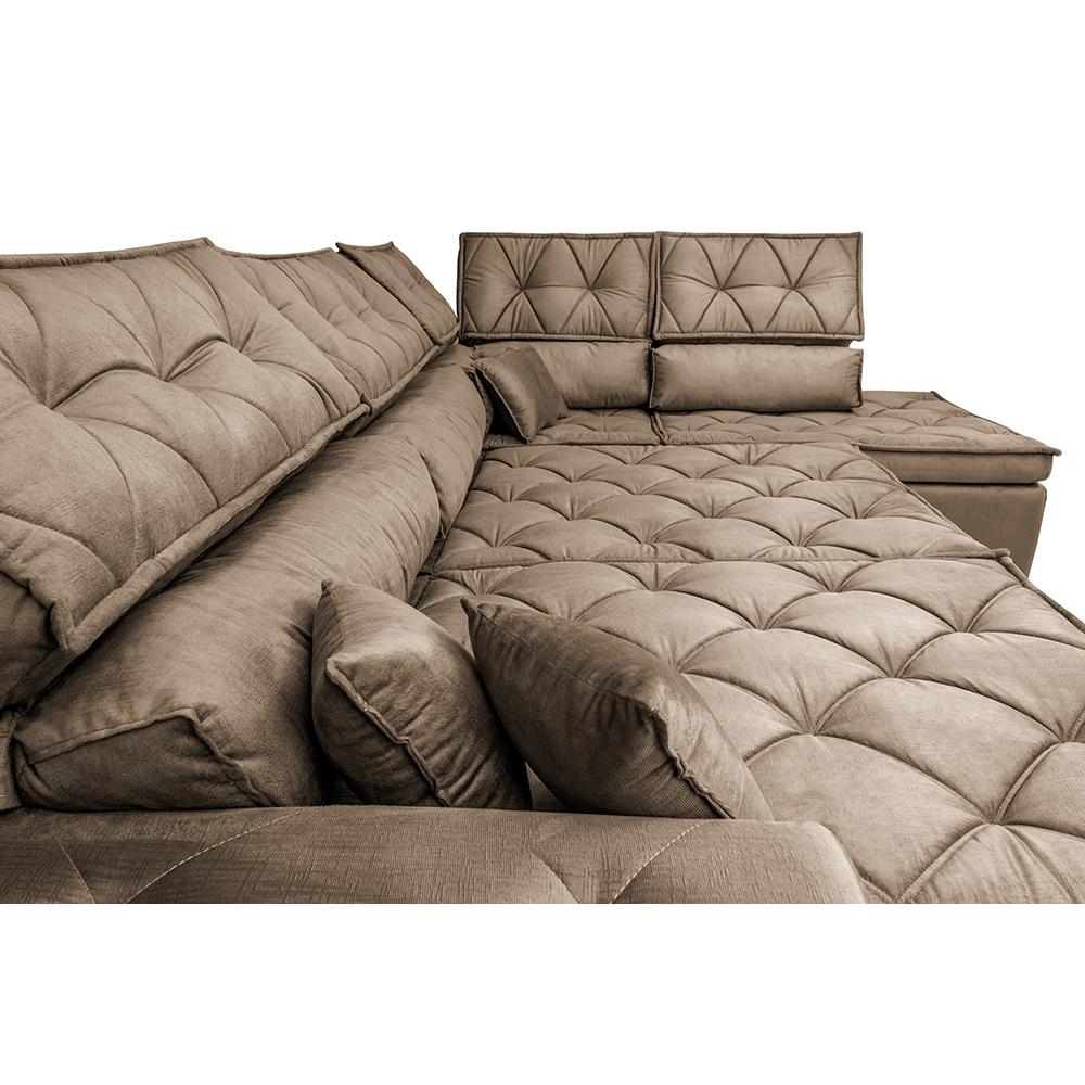Sofá de Canto Retrátil e Reclinável Direito 3,40x2,36m Molas Cama inBox Espanha Velusoft Castor