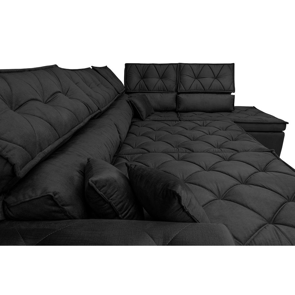 Sofá de Canto Retrátil e Reclinável Direito 3,40x2,36m Molas Cama inBox Espanha Velusoft Preto
