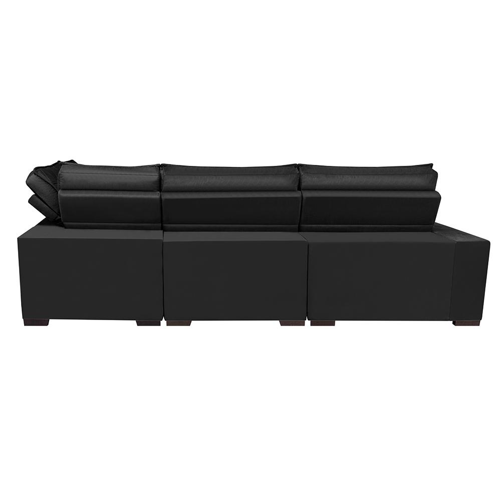 Sofá de Canto Retrátil e Reclinável Direito 3,40x2,36m Molas Cama inBox Espanha Velusoft Preto