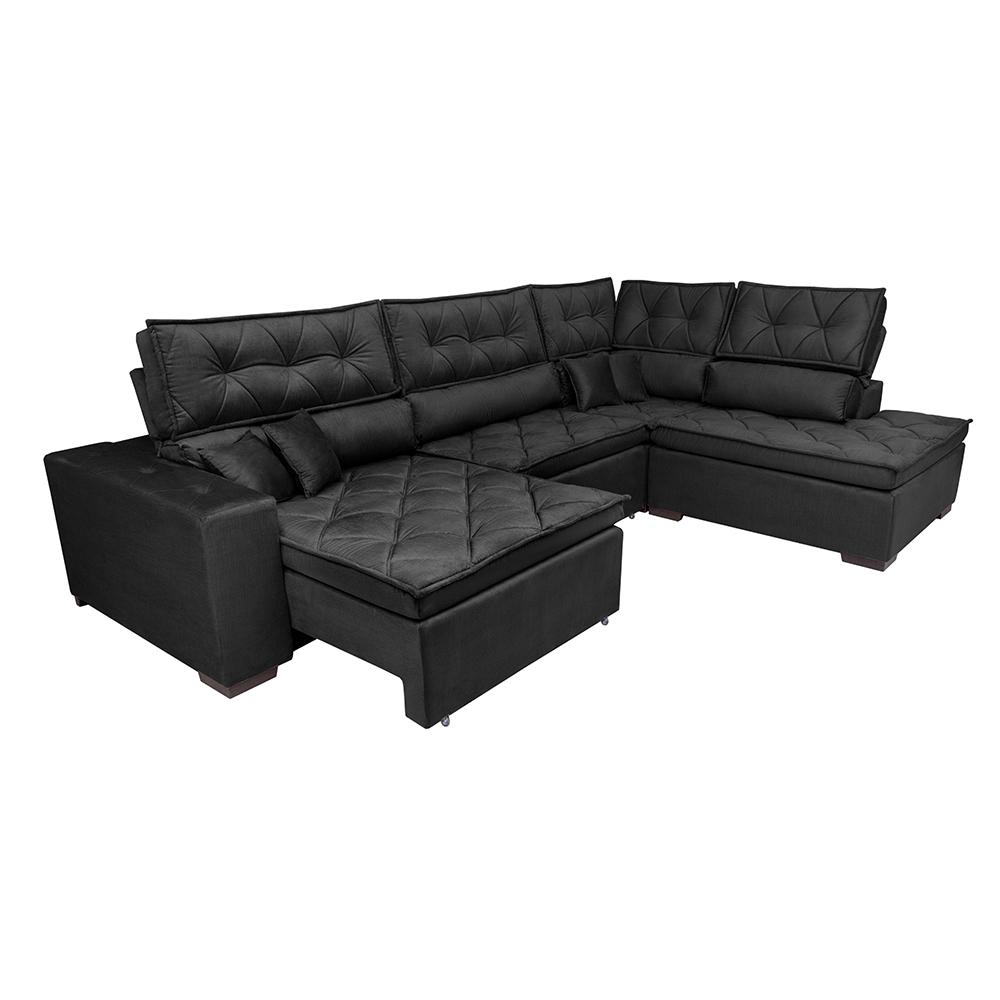 Sofá de Canto Retrátil e Reclinável Direito 3,40x2,36m Molas Cama inBox Espanha Velusoft Preto