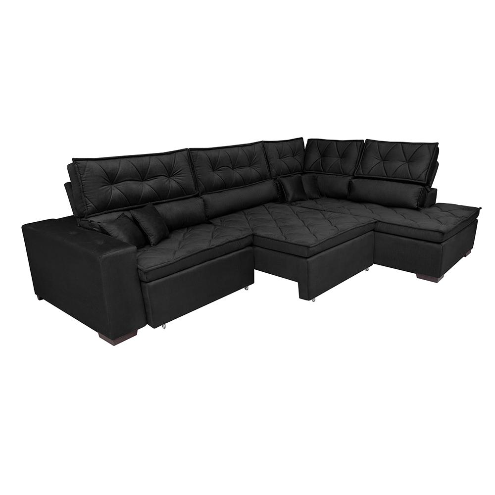 Sofá de Canto Retrátil e Reclinável Direito 3,40x2,36m Molas Cama inBox Espanha Velusoft Preto