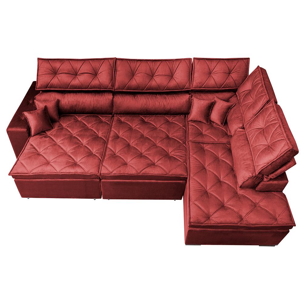 Sofá de Canto Retrátil e Reclinável Direito 3,40x2,36m Molas Cama inBox Espanha Velusoft Vermelho