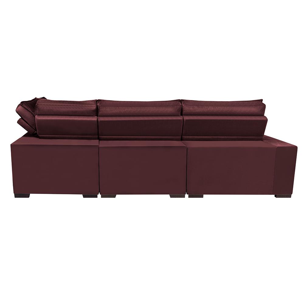 Sofá de Canto Retrátil e Reclinável Direito 3,40x2,36m Molas Cama inBox Espanha Velusoft Vinho
