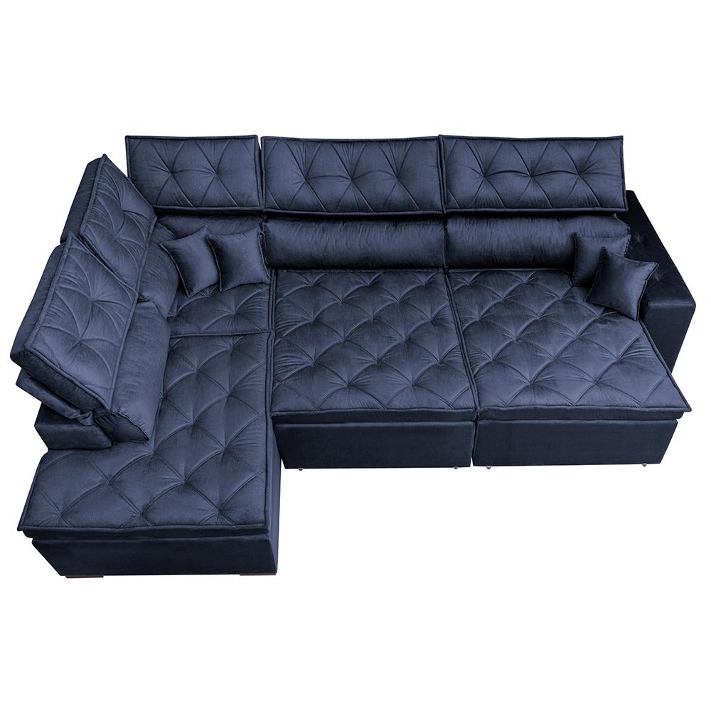 Sofá de Canto Retrátil e Reclinável Esquerdo 3,00x2,36m Molas Cama inBox Espanha Velusoft Azul
