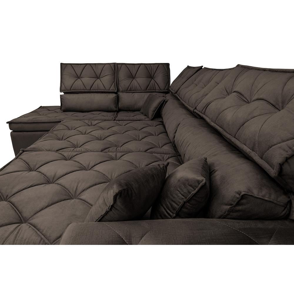 Sofá de Canto Retrátil e Reclinável Esquerdo 3,00x2,36m Molas Cama inBox Espanha Velusoft Café