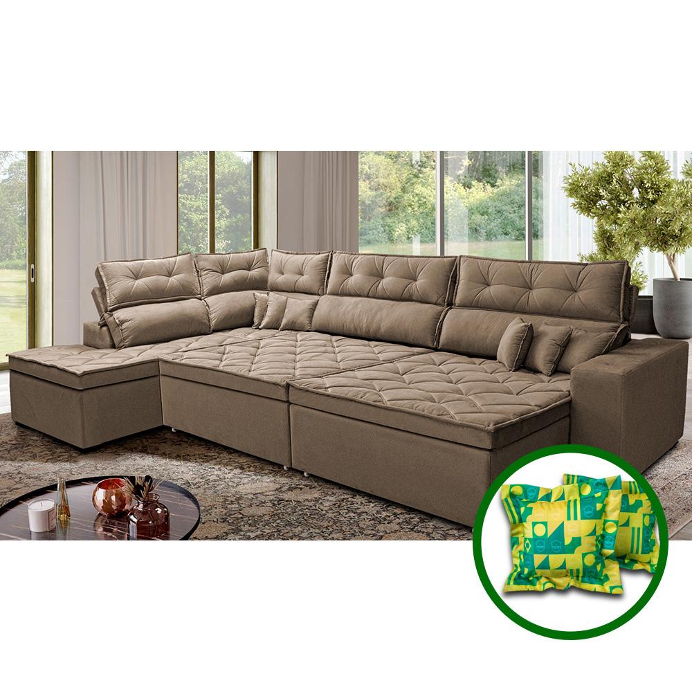 Sofá de Canto Retrátil e Reclinável Esquerdo 3,00x2,36m Molas Cama inBox Espanha Velusoft Castor