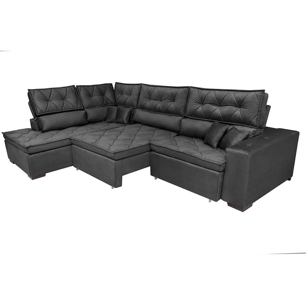 Sofá de Canto Retrátil e Reclinável Esquerdo 3,00x2,36m Molas Cama inBox Espanha Velusoft Cinza