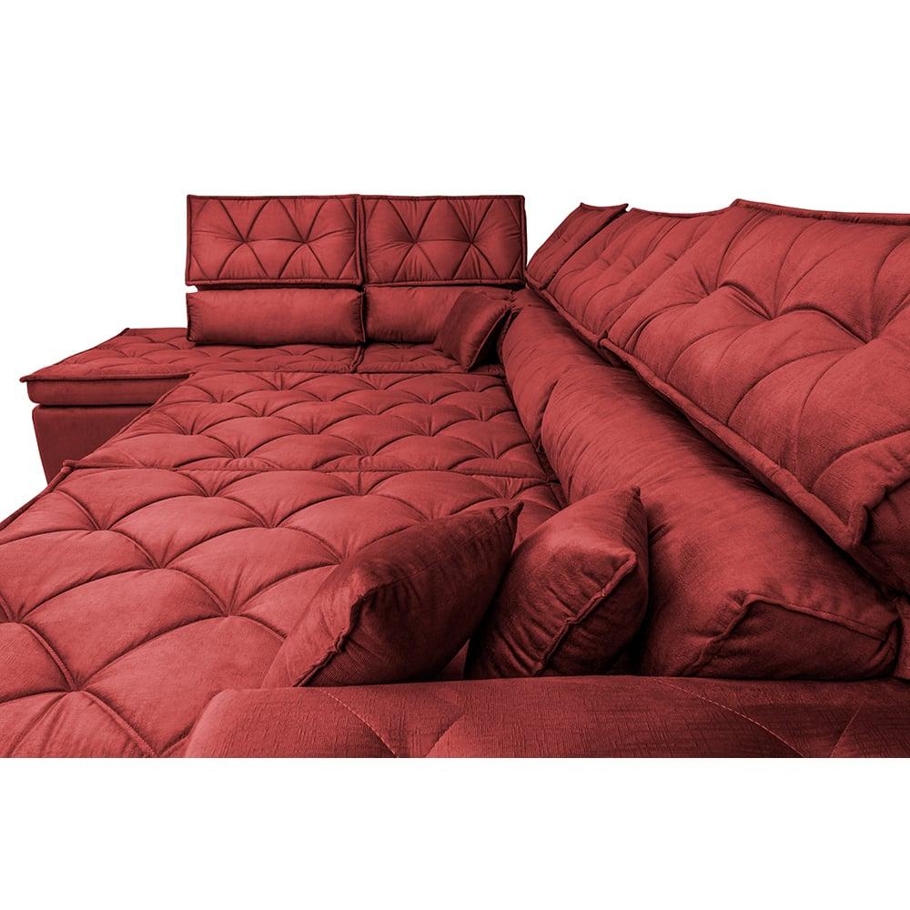 Sofá de Canto Retrátil e Reclinável Esquerdo 3,00x2,36m Molas Cama inBox Espanha Velusoft Vermelho