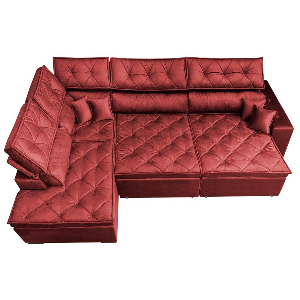 Sofá de Canto Retrátil e Reclinável Esquerdo 3,00x2,36m Molas Cama inBox Espanha Velusoft Vermelho