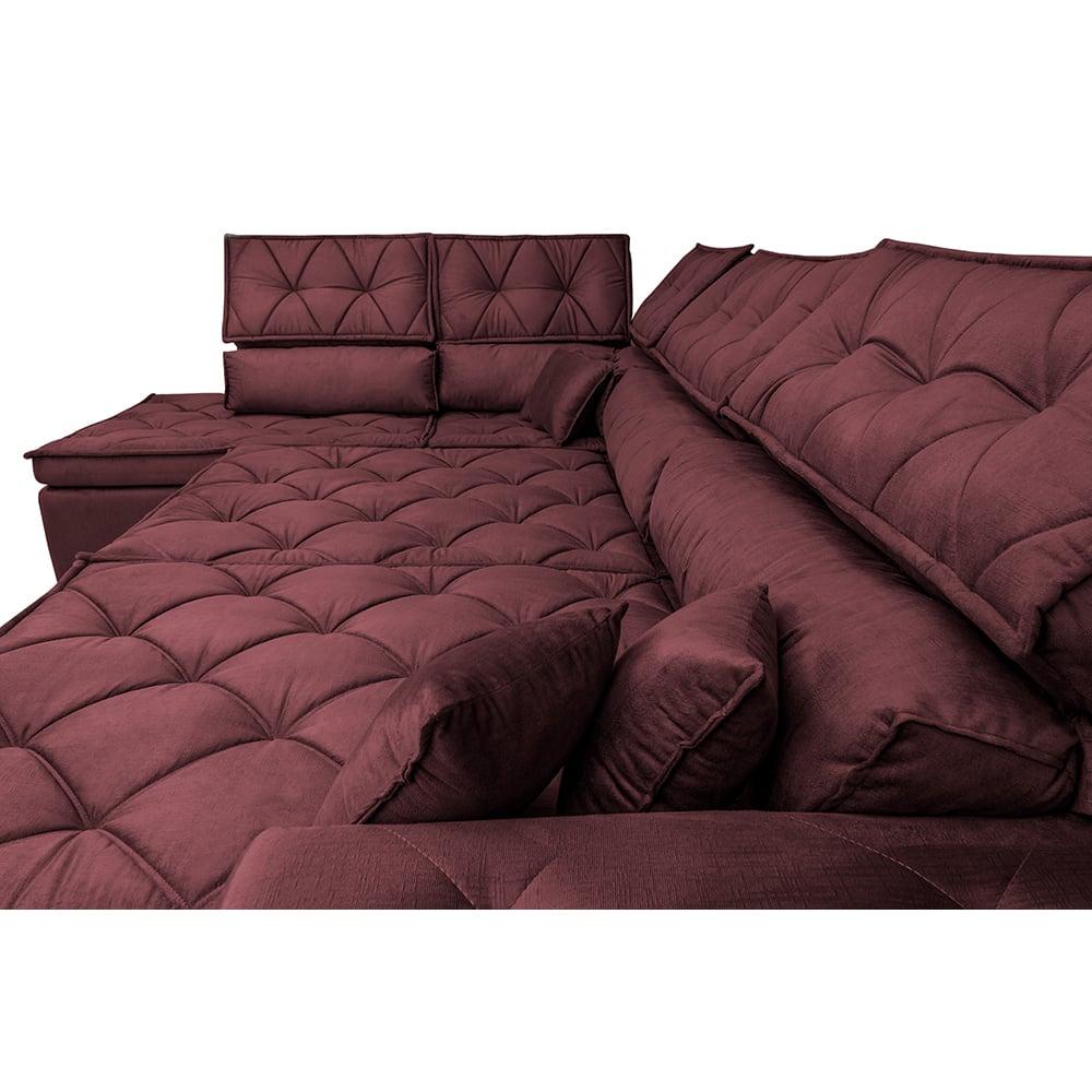 Sofá de Canto Retrátil e Reclinável Esquerdo 3,00x2,36m Molas Cama inBox Espanha Velusoft Vinho