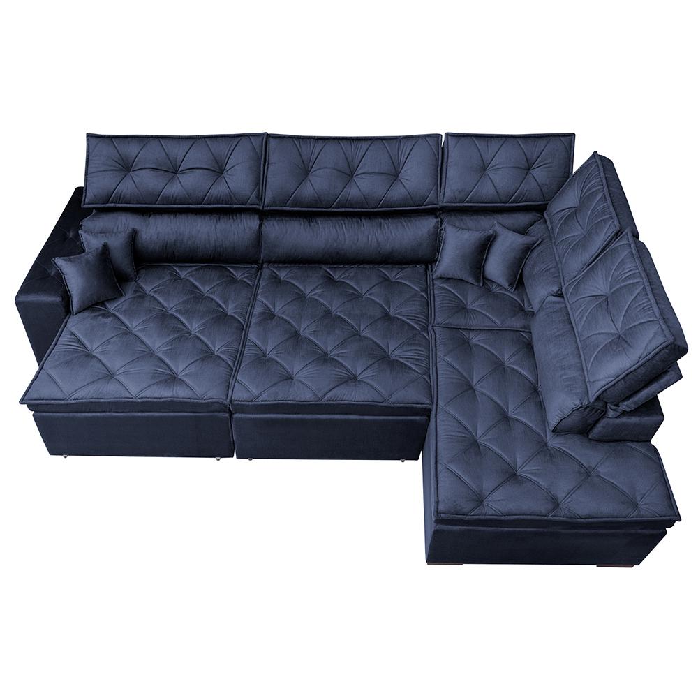 Sofá de Canto Retrátil e Reclinável Esquerdo 3,40x2,36m Molas Cama inBox Espanha Velusoft Azul