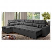 Sofá de Canto Retrátil e Reclinável Esquerdo 3,40x2,36m Molas Cama inBox Espanha Velusoft Cinza