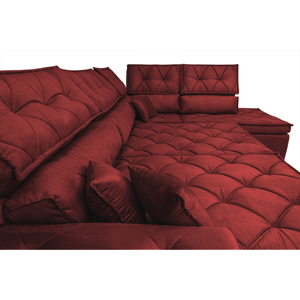 Sofá de Canto Retrátil e Reclinável com Molas Cama inBox Platinum 3,00x2,36 Tecido Suede Vermelho