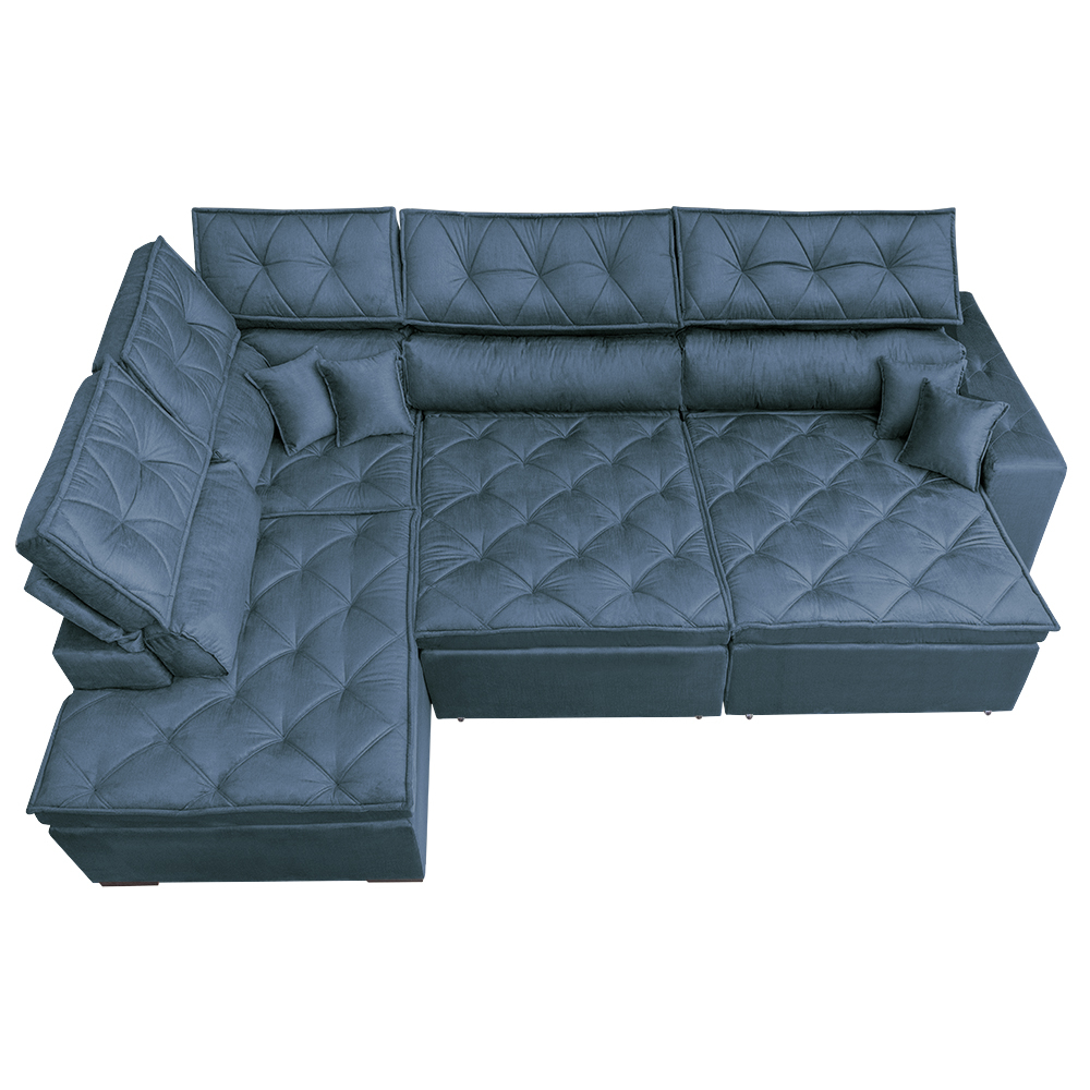 Sofá de Canto Retrátil e Reclinável com Molas Cama inBox Platinum Esquerdo 3,00x2,36 Suede Azul