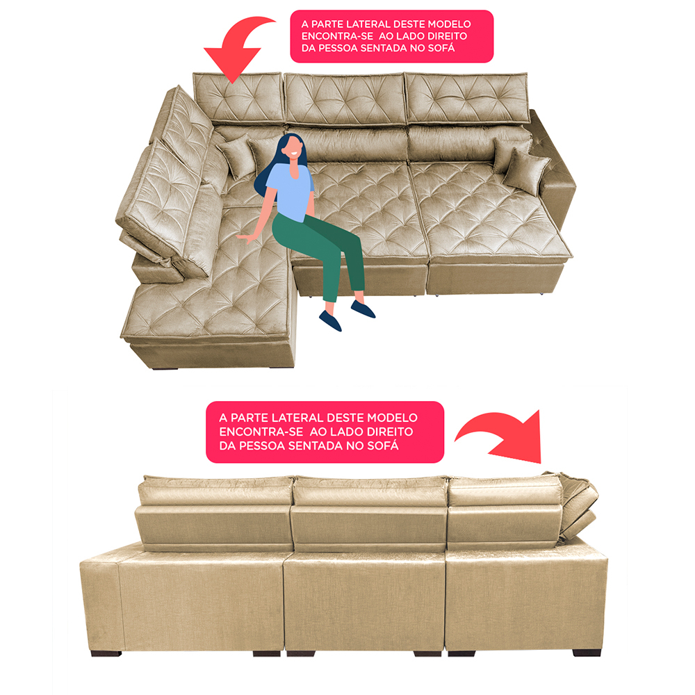 Sofá de Canto Retrátil e Reclinável com Molas Cama inBox Platinum Esquerdo 3,00x2,36 Suede Bege
