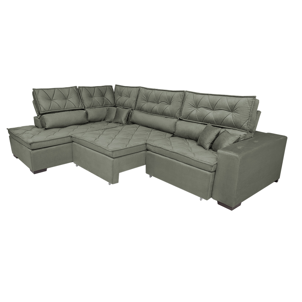 Sofá de Canto Retrátil e Reclinável com Molas Cama inBox Platinum Esquerdo 3,00x2,36 Suede Cinza